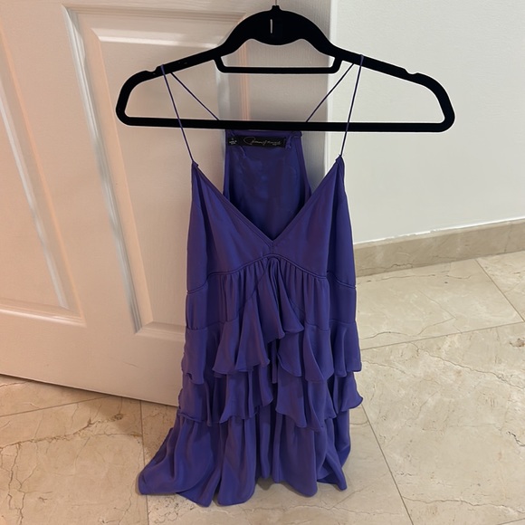 Patterson J Kincaid Purple Ruffled Mini Dress 100% Silk - Picture 1 of 5